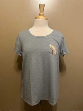 LC Lauren Conrad Light Gray Short Sleeve Tee with Rainbow Pocket Accent